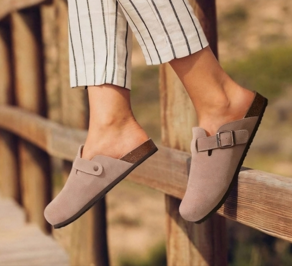 KIDMI Genuine Suede Clogs, Women's Cork Footbed Sandals Leather Khaki - Size 39